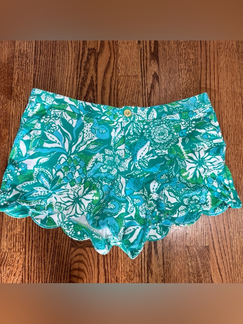 Lilly Pulitzer Koi The Buttercup Shorts Scalloped Hem sz 16 Blue Green